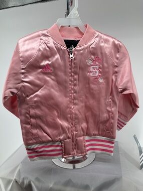 NWT Adidas NC STATE pink satin letterman jacket